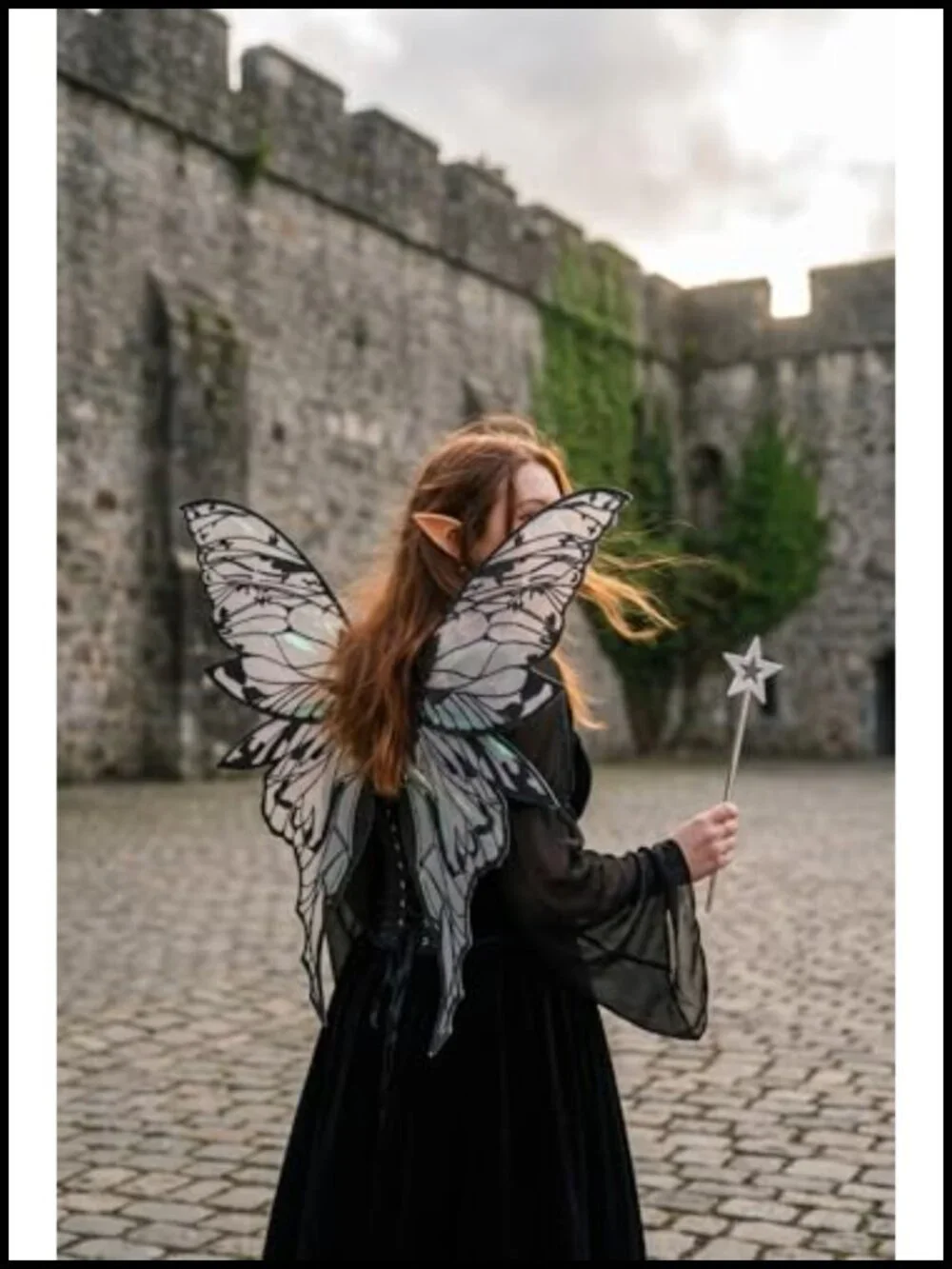 Large Fairy Wings Adult Costume Set Iridescent Organza with Star Wand & Elf Ears